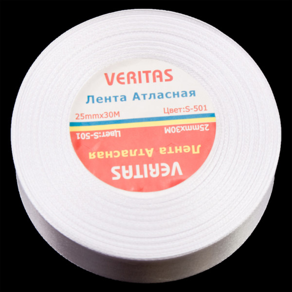 Лента атласная Veritas шир 25мм цв S-501 белый (уп 30м, 36ярд)2